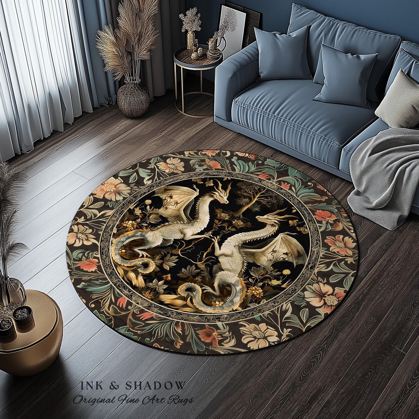 Fantasy Inspired Dragon Rug Victorian Gothic Decor | Enchanted Medieval Dragon Lovers Light Academia Rug Whimsigothic Fantasy Art Mystic Rug