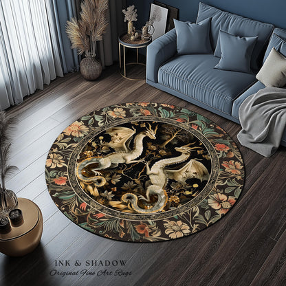 Fantasy Inspired Dragon Rug Victorian Gothic Decor | Enchanted Medieval Dragon Lovers Light Academia Rug Whimsigothic Fantasy Art Mystic Rug