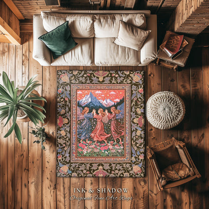 Enchanted Meadow Angel Rug | Ethereal Dreamy Bohemian Cottagecore Light Academia Mystic Folklore Bedroom Pastel Whimsical Decor Whimsigoth