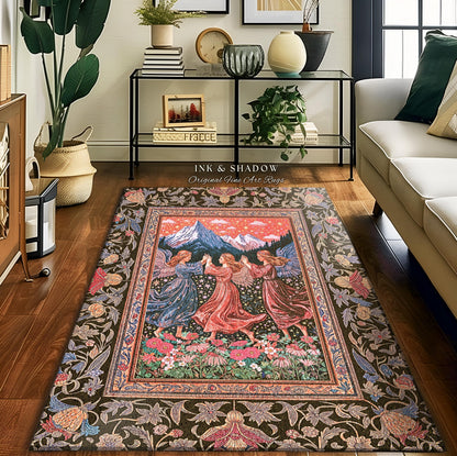 Enchanted Meadow Angel Rug | Ethereal Dreamy Bohemian Cottagecore Light Academia Mystic Folklore Bedroom Pastel Whimsical Decor Whimsigoth