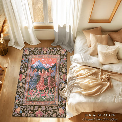 Enchanted Meadow Angel Rug | Ethereal Dreamy Bohemian Cottagecore Light Academia Mystic Folklore Bedroom Pastel Whimsical Decor Whimsigoth