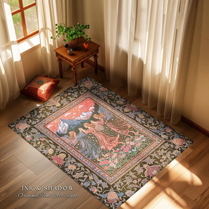 Enchanted Meadow Angel Rug | Ethereal Dreamy Bohemian Cottagecore Light Academia Mystic Folklore Bedroom Pastel Whimsical Decor Whimsigoth