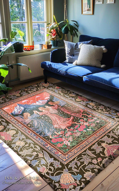 Enchanted Meadow Angel Rug | Ethereal Dreamy Bohemian Cottagecore Light Academia Mystic Folklore Bedroom Pastel Whimsical Decor Whimsigoth