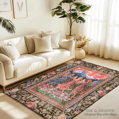 Enchanted Meadow Angel Rug | Ethereal Dreamy Bohemian Cottagecore Light Academia Mystic Folklore Bedroom Pastel Whimsical Decor Whimsigoth