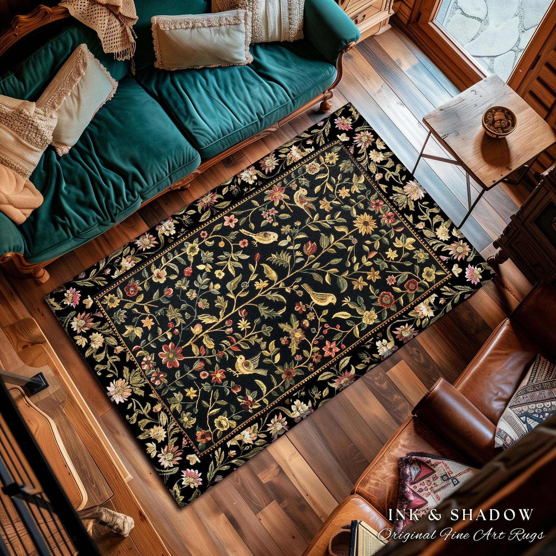 Folklore Aesthetic Area Rug | Spring Wildflower Aesthetic Living Room Gothic Home Decor Rustic Housewarming Gift Dark Academia Bedroom Flora