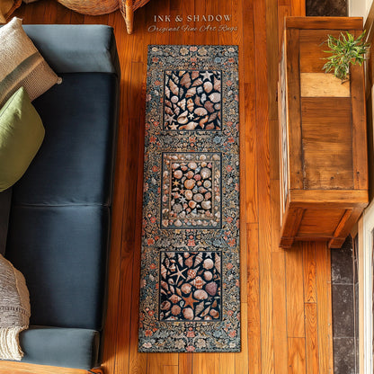 Whimsical Sea Shell Beachy Area Rug | Rustic Beach House Aesthetic Marine-Inspired Art Nautical Design Boho Decor Ocean Lore Coastal Accent