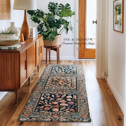 Whimsical Sea Shell Beachy Area Rug | Rustic Beach House Aesthetic Marine-Inspired Art Nautical Design Boho Decor Ocean Lore Coastal Accent