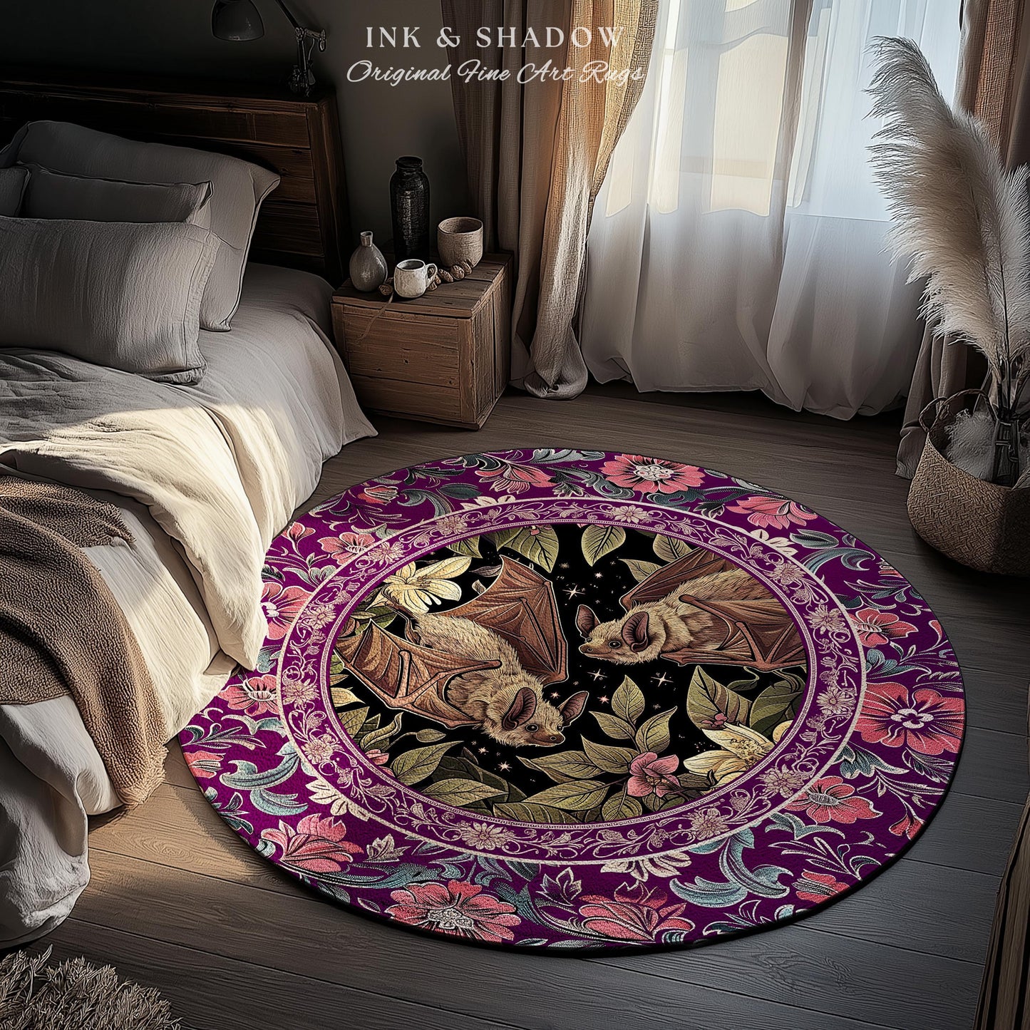 Romantic Victorian Gothic Bat Lovers Rug Whimsical Dark Floral Baroque Forestcore | Ethereal Botanical Whimsical Woodland Cottagecore Decor