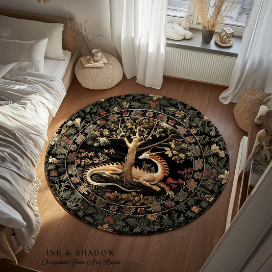 Dark Medieval Fantasy Round Area Rug | Baroque Aesthetic Fairytale Inspired Nursery Decor Mystic Academia Fairycore Goth Bedroom Home Accent