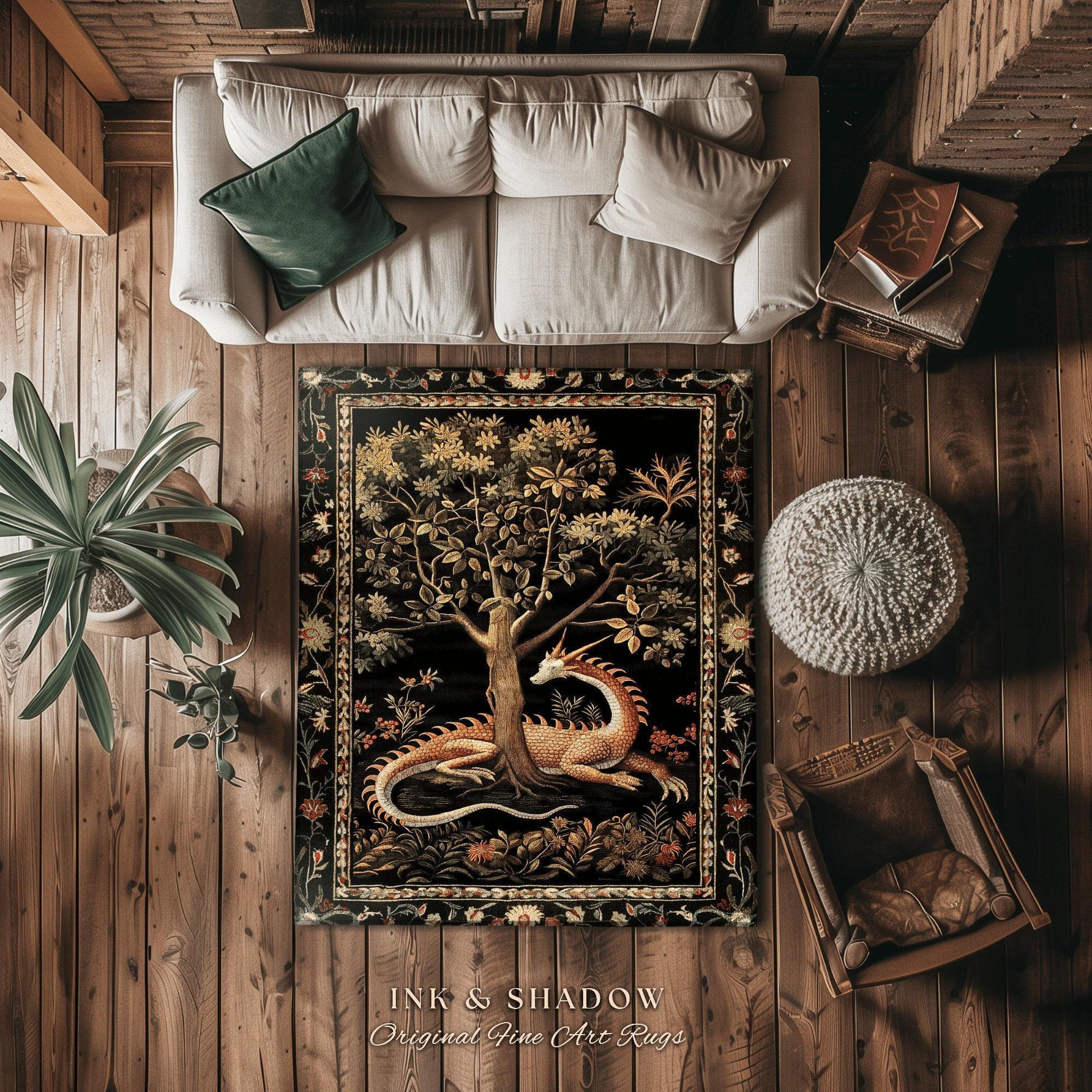 Dark Medieval Fantasy Round Area Rug | Baroque Aesthetic Fairytale Inspired Nursery Decor Mystic Academia Fairycore Goth Bedroom Home Accent