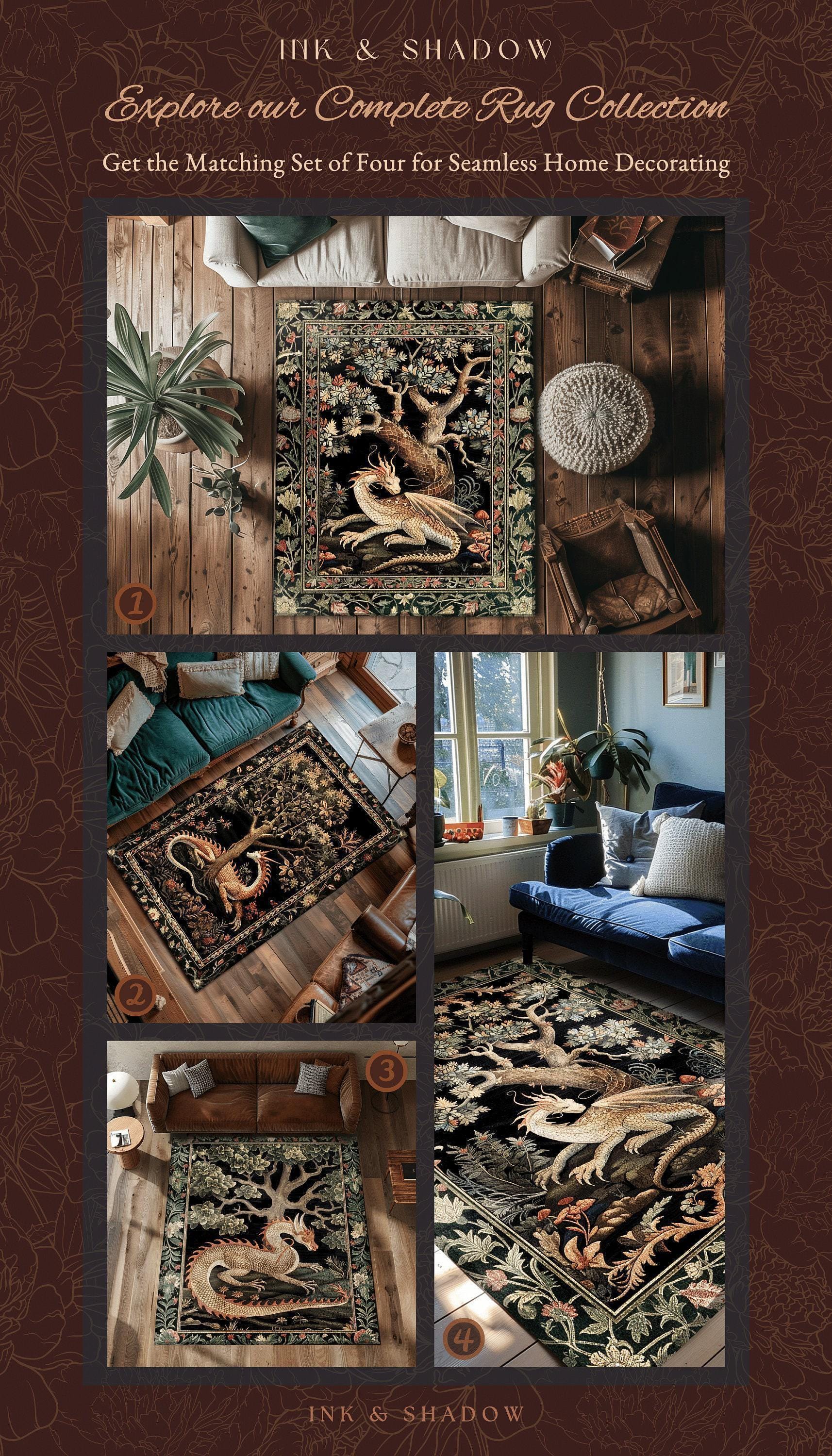 Dark Medieval Fantasy Round Area Rug | Baroque Aesthetic Fairytale Inspired Nursery Decor Mystic Academia Fairycore Goth Bedroom Home Accent