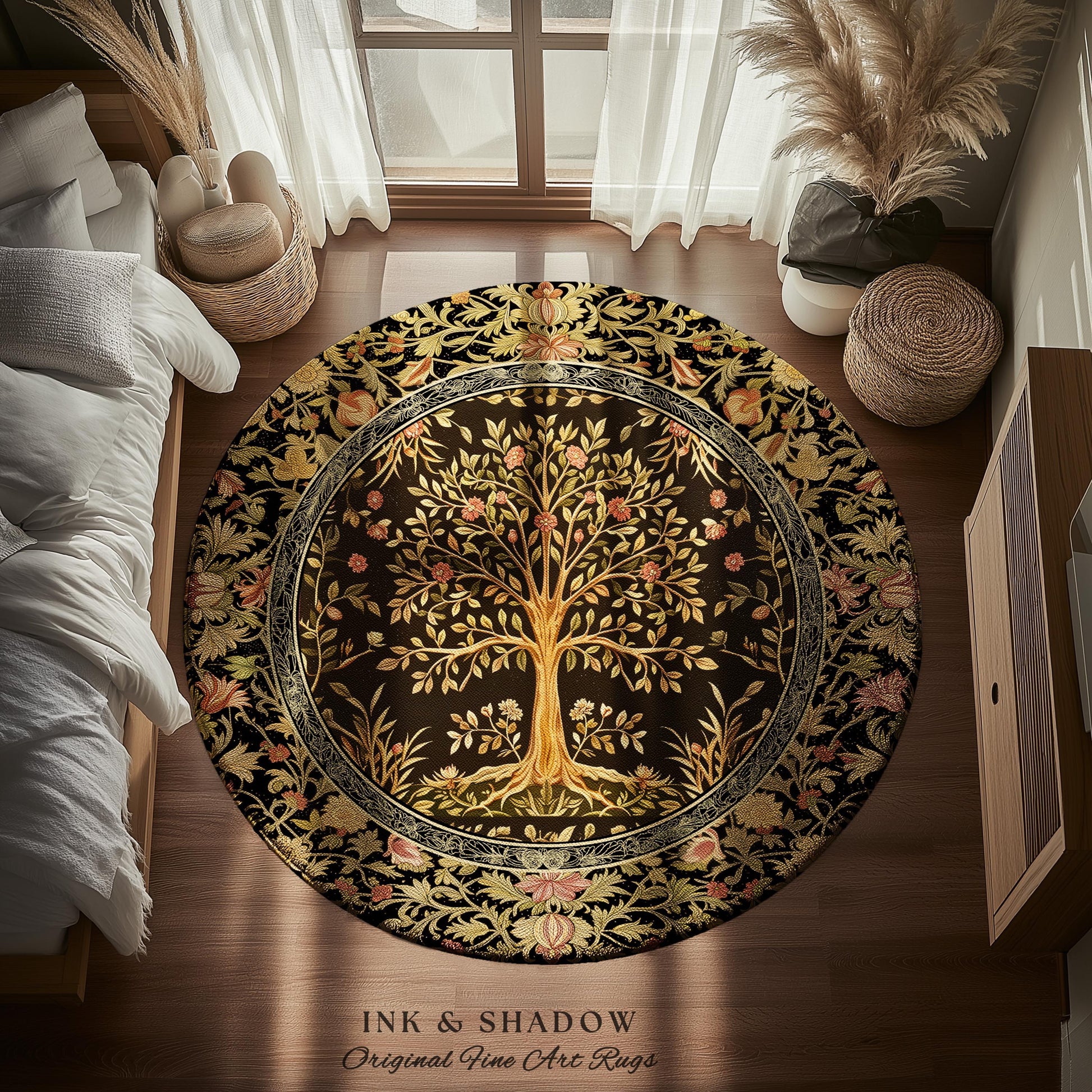Baroque Forest Whimsical Accent Rug | Ornate Botanical Design Gothic Cottagecore Decor Romantic Fairycore Vintage Floral Bedroom Carpet |
