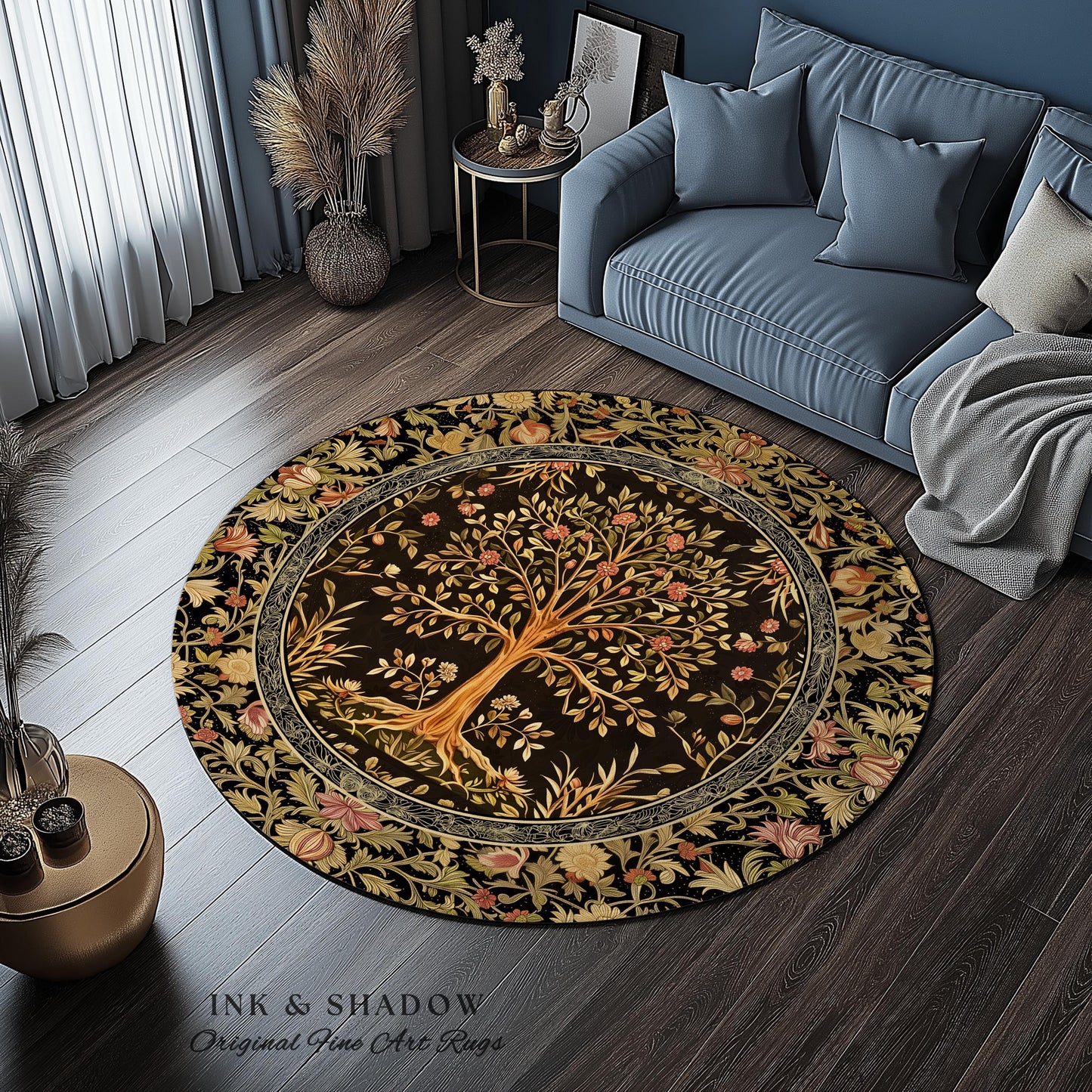 Baroque Forest Whimsical Accent Rug | Ornate Botanical Design Gothic Cottagecore Decor Romantic Fairycore Vintage Floral Bedroom Carpet |