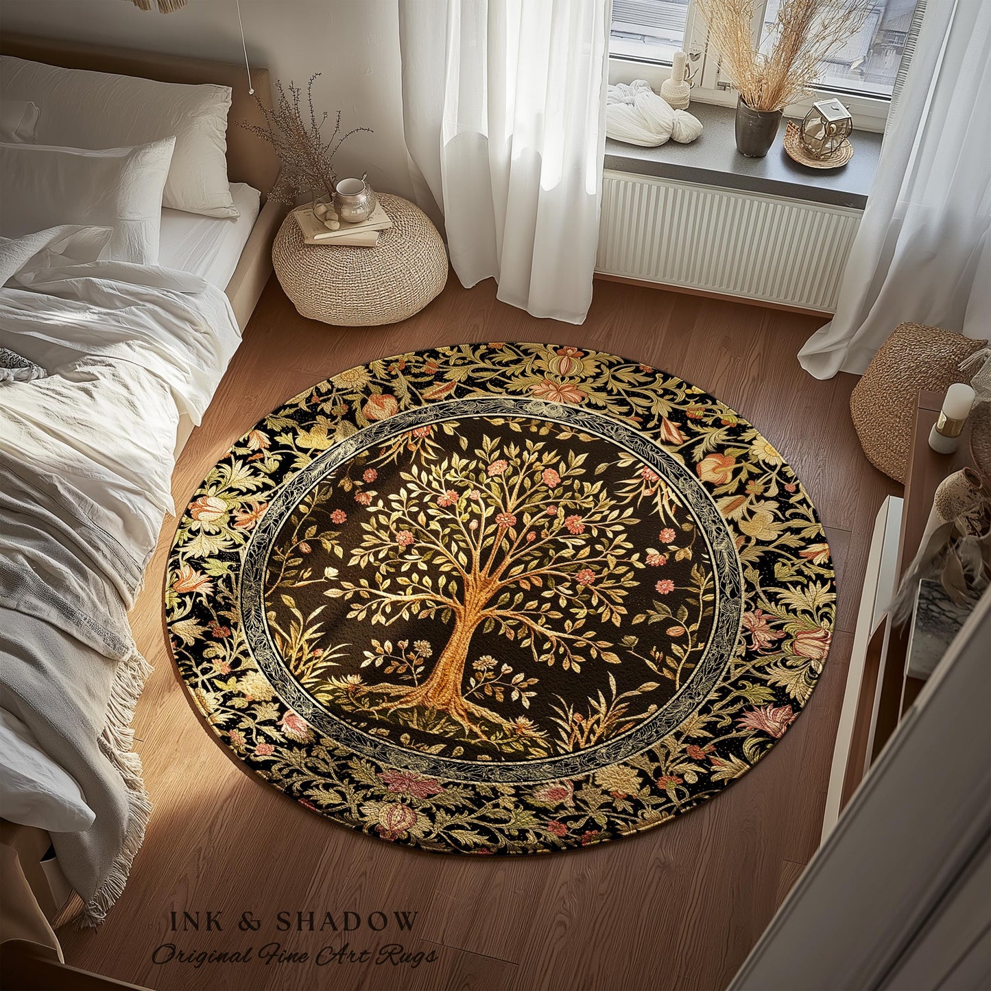 Baroque Forest Whimsical Accent Rug | Ornate Botanical Design Gothic Cottagecore Decor Romantic Fairycore Vintage Floral Bedroom Carpet |
