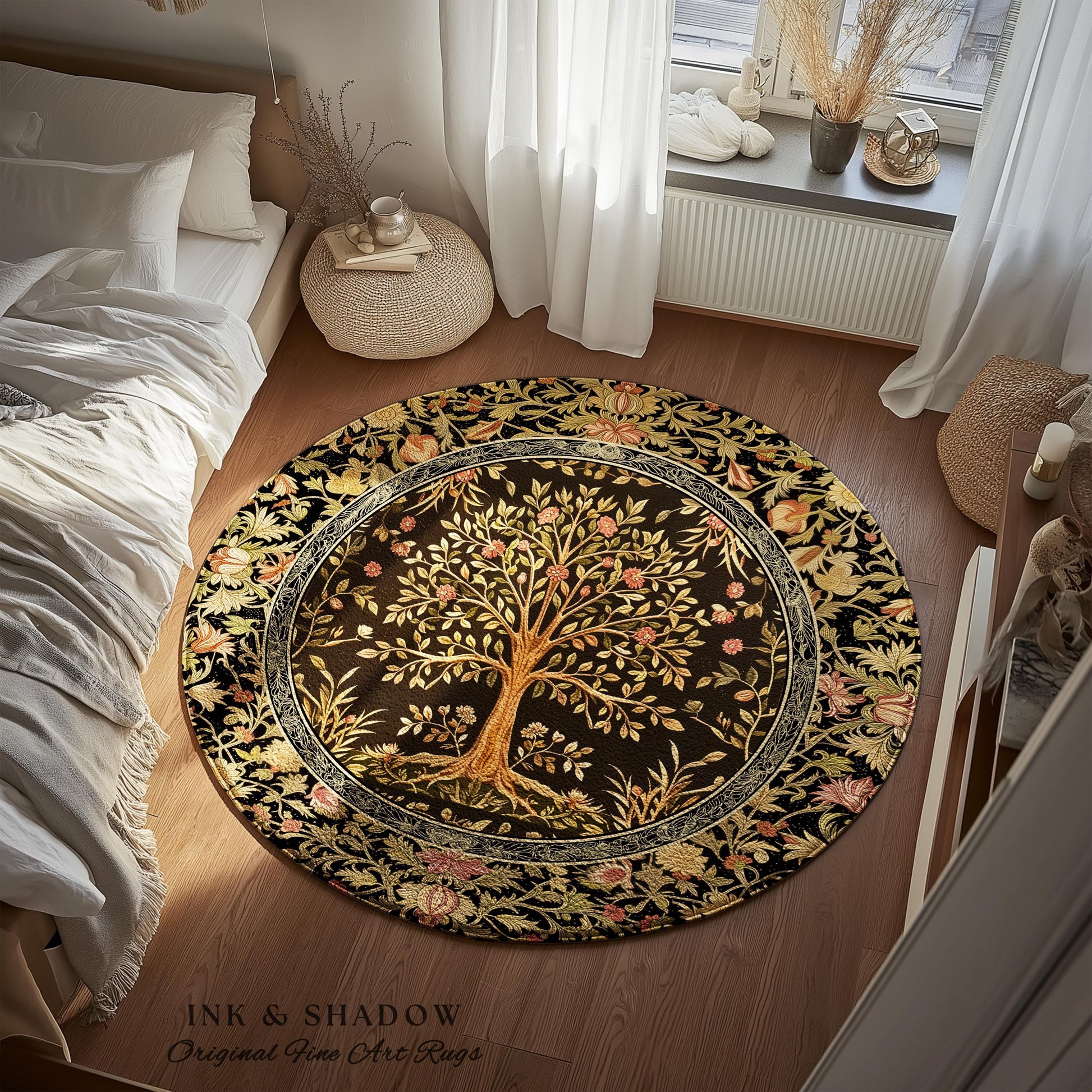 Baroque Forest Whimsical Accent Rug | Ornate Botanical Design Gothic Cottagecore Decor Romantic Fairycore Vintage Floral Bedroom Carpet |
