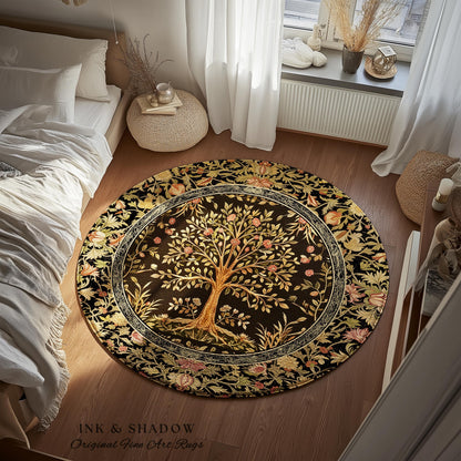 Baroque Forest Whimsical Accent Rug | Ornate Botanical Design Gothic Cottagecore Decor Romantic Fairycore Vintage Floral Bedroom Carpet |
