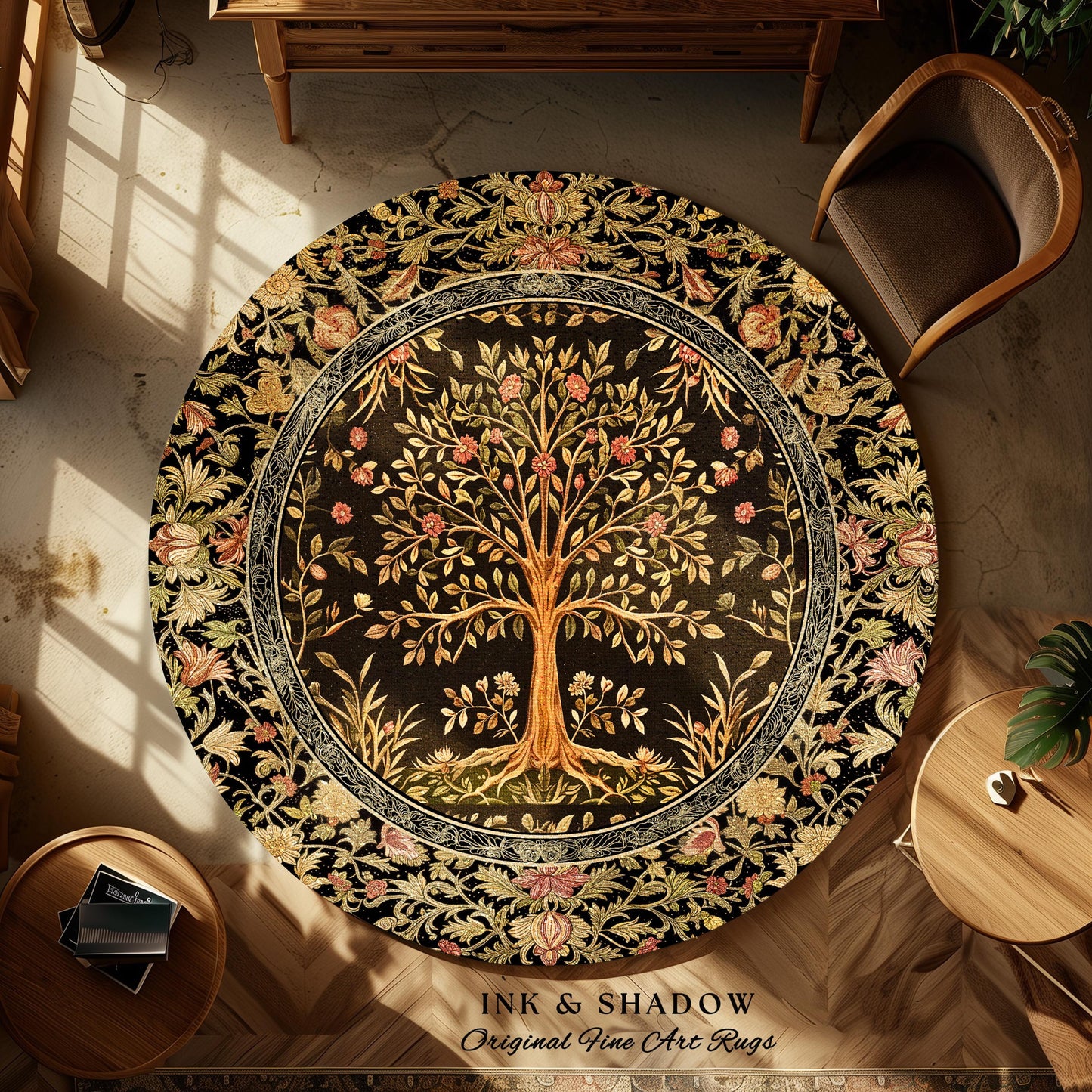 Baroque Forest Whimsical Accent Rug | Ornate Botanical Design Gothic Cottagecore Decor Romantic Fairycore Vintage Floral Bedroom Carpet |