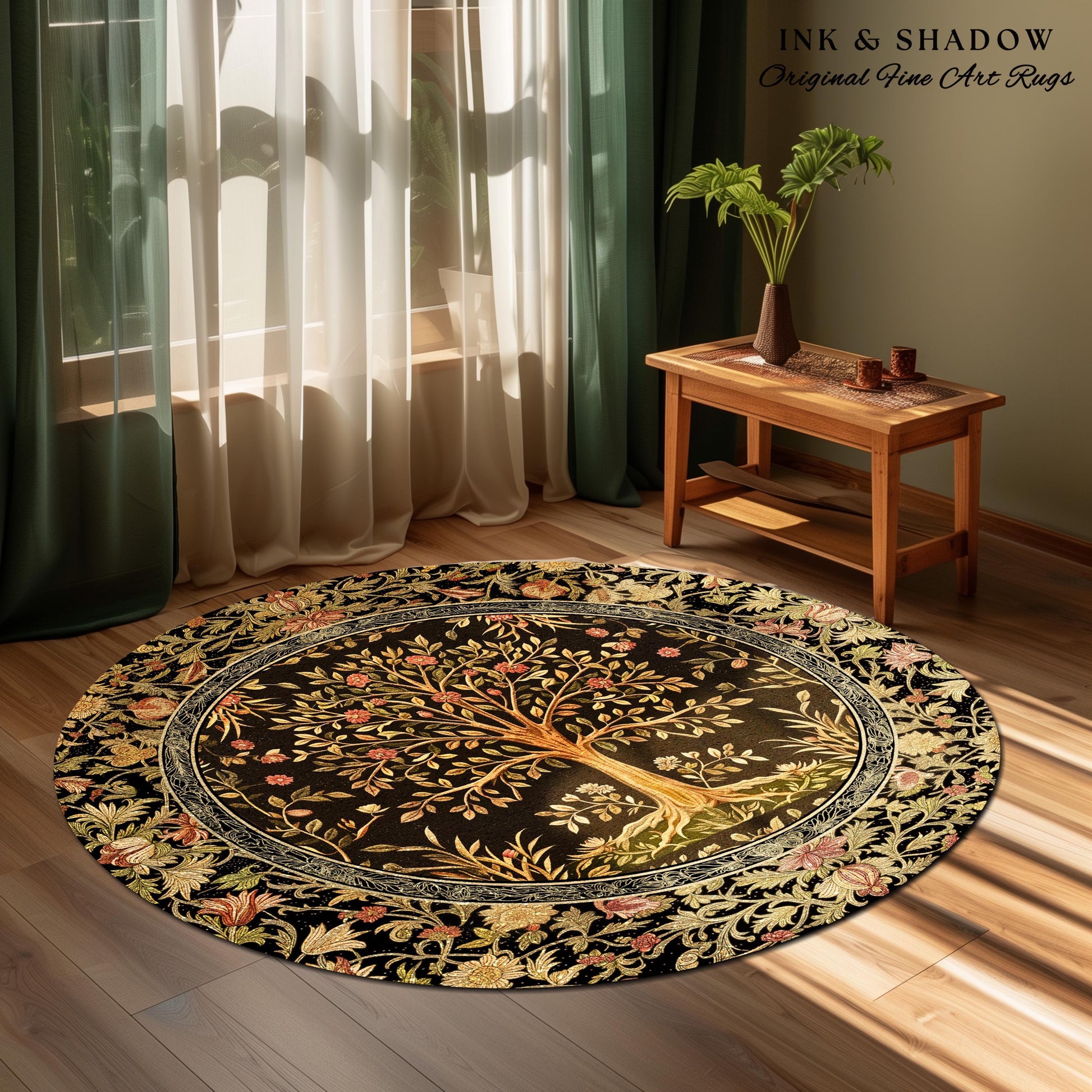 Baroque Forest Whimsical Accent Rug | Ornate Botanical Design Gothic Cottagecore Decor Romantic Fairycore Vintage Floral Bedroom Carpet |