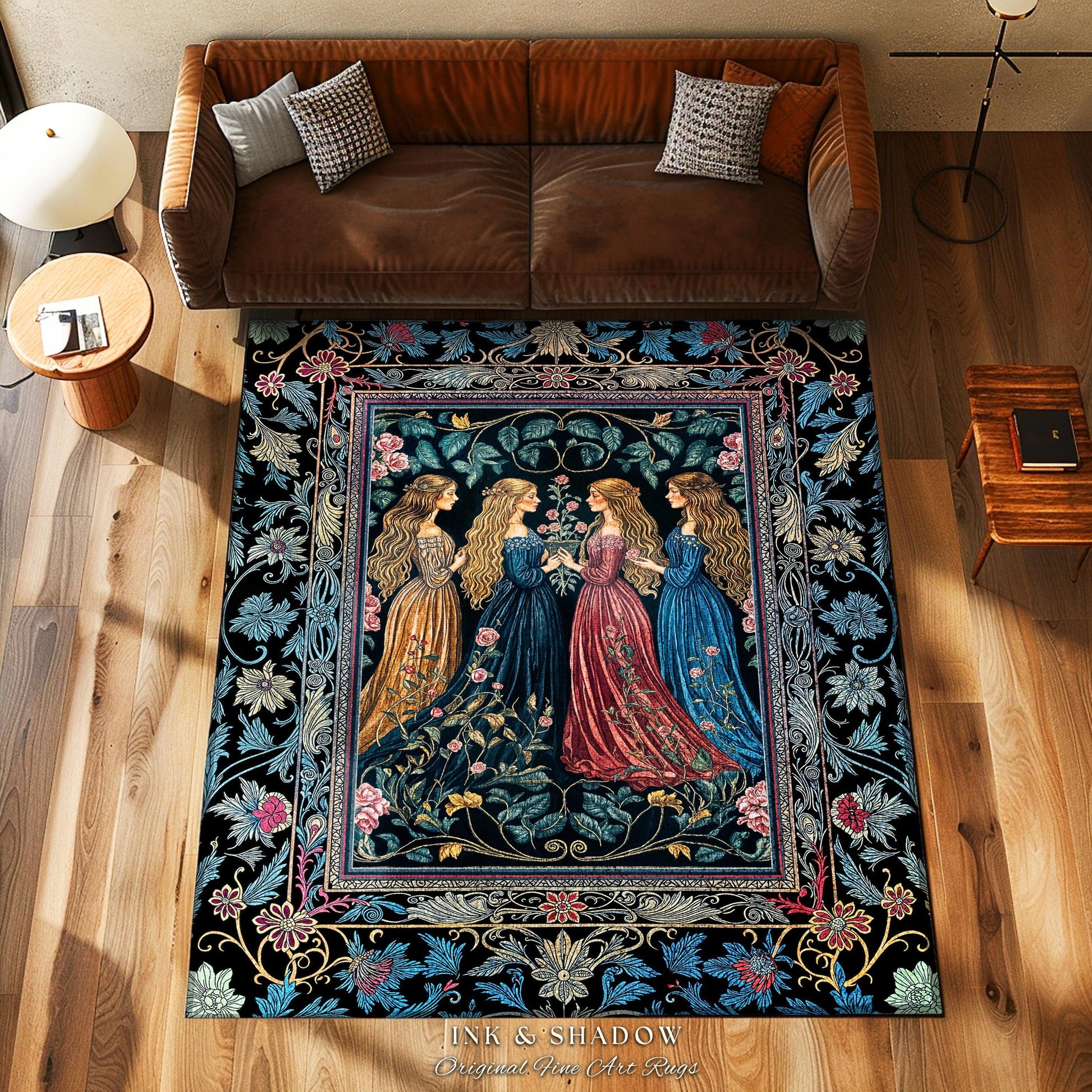 Wiccan Witchcraft Moody Area Rug | Whimsigothic Dark Fairytale Gothic Renaissance Botanical Magic Medieval Bedroom Decor Witchcraft Carpet |