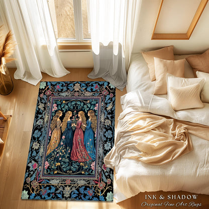 Wiccan Witchcraft Moody Area Rug | Whimsigothic Dark Fairytale Gothic Renaissance Botanical Magic Medieval Bedroom Decor Witchcraft Carpet |