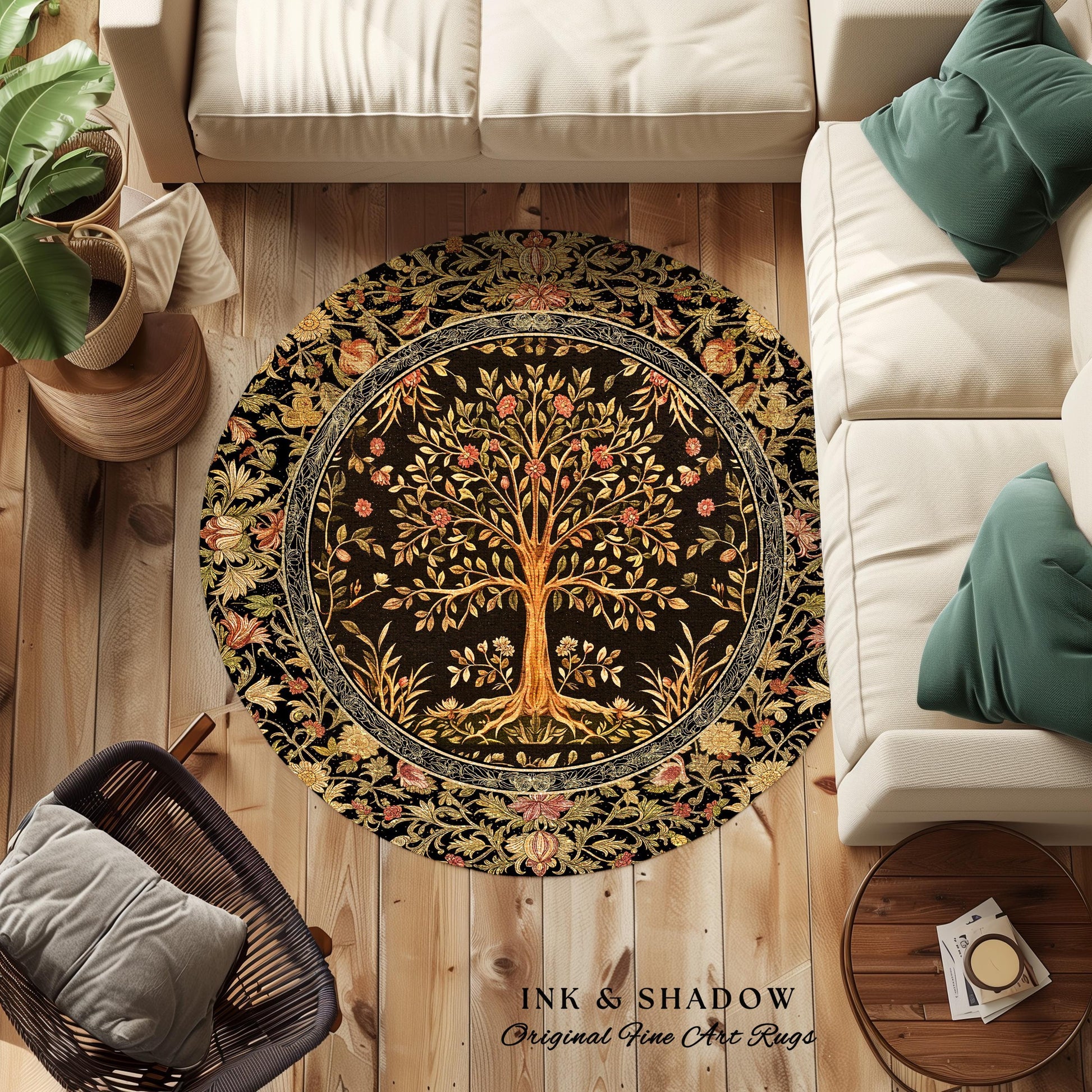 Baroque Forest Whimsical Accent Rug | Ornate Botanical Design Gothic Cottagecore Decor Romantic Fairycore Vintage Floral Bedroom Carpet |