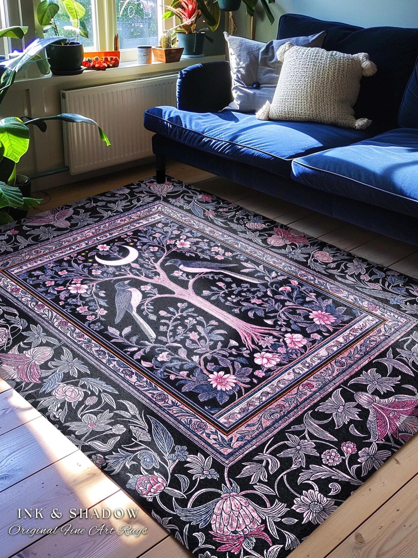 Magpie Ethereal Moon Gothic Rug | Baroque Pastel Purple Celestial Bedroom Accent Victorian Fairytale Inspired Decor Whimsigoth Bedroom Decor