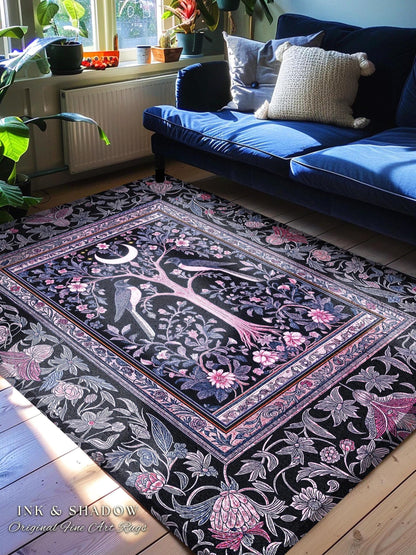 Magpie Ethereal Moon Gothic Rug | Baroque Pastel Purple Celestial Bedroom Accent Victorian Fairytale Inspired Decor Whimsigoth Bedroom Decor