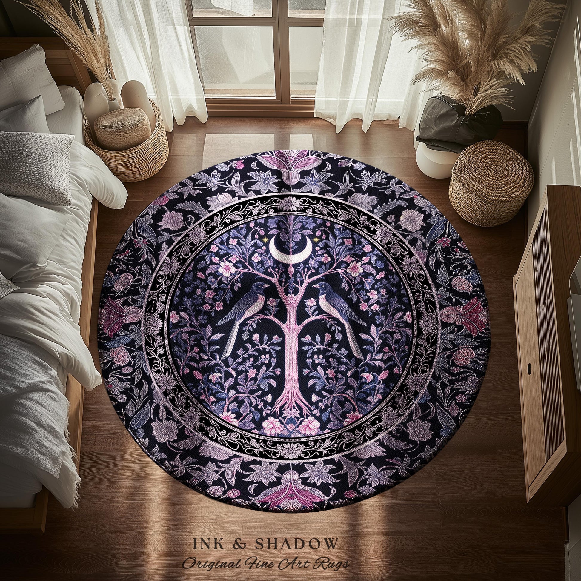 Magpie Ethereal Moon Gothic Rug | Baroque Pastel Purple Celestial Bedroom Accent Victorian Fairytale Inspired Decor Whimsigoth Bedroom Decor