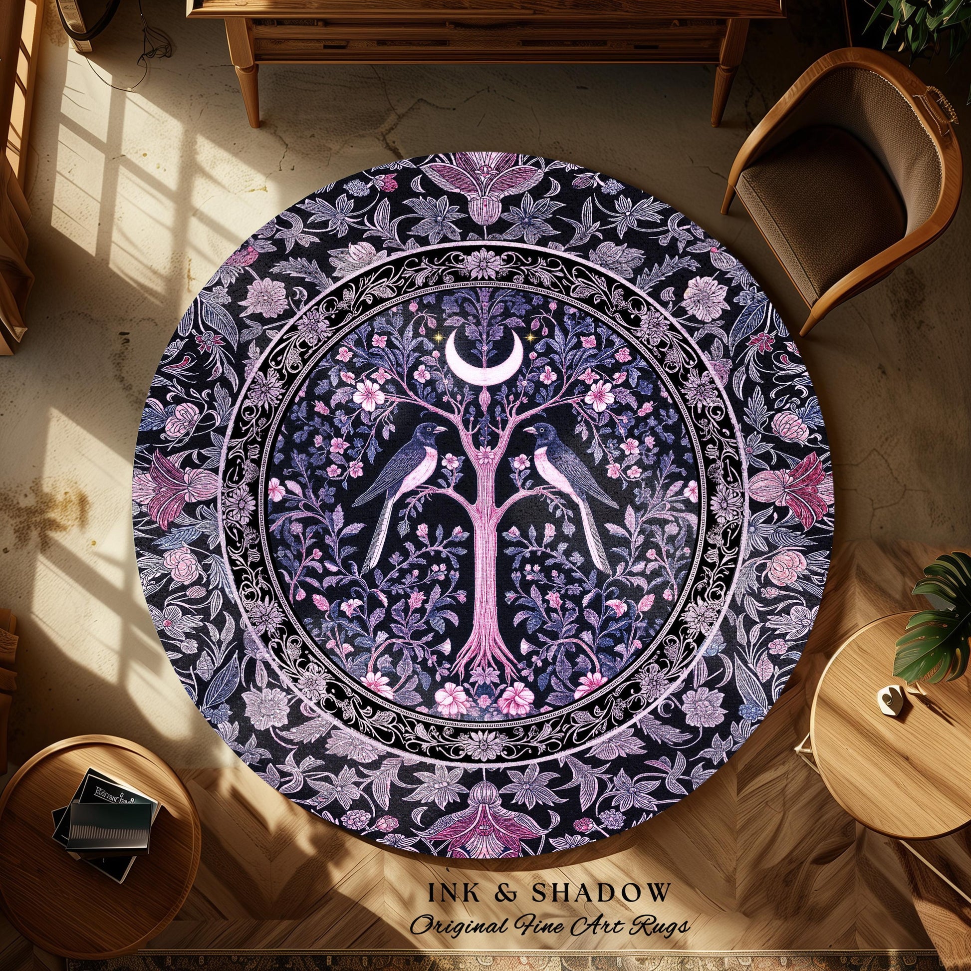 Magpie Ethereal Moon Gothic Rug | Baroque Pastel Purple Celestial Bedroom Accent Victorian Fairytale Inspired Decor Whimsigoth Bedroom Cozy