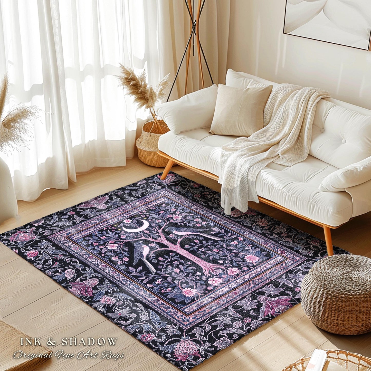 Magpie Ethereal Moon Gothic Rug | Baroque Pastel Purple Celestial Bedroom Accent Victorian Fairytale Inspired Decor Whimsigoth Bedroom Decor