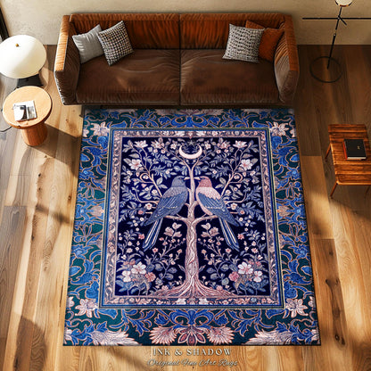 Moody Violet Raven Accent Rug | Gothic Floral Nighttime Celestial Style Pastel Aesthetic Baroque Witchy Academic Bedroom Purple Dreamy Decor