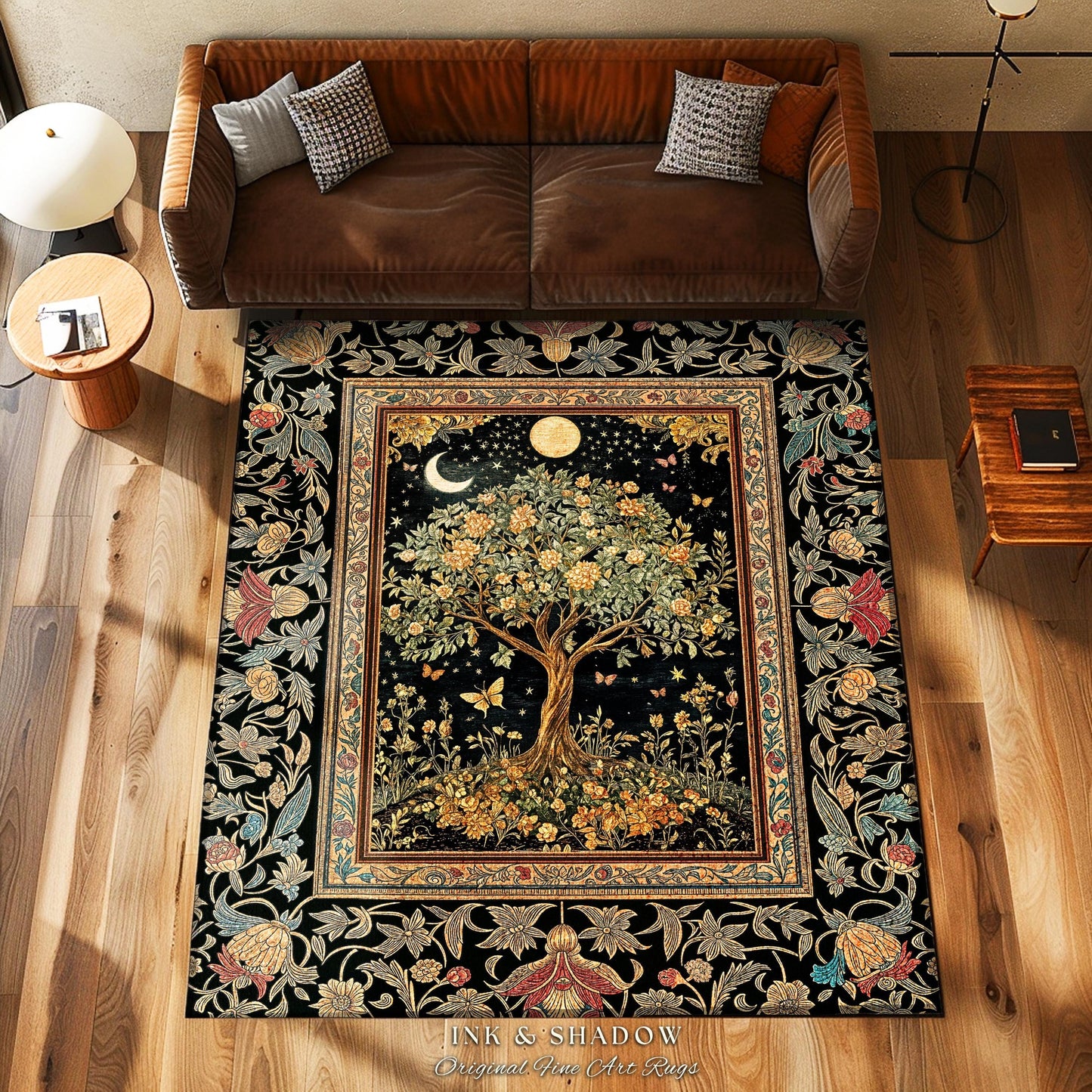 Rustic Medieval Fairycore Area Rug | Gothic Forest Home Decor Maximalist Aesthetic Housewarming Gift Parisian Living Room Accent Chateaucore