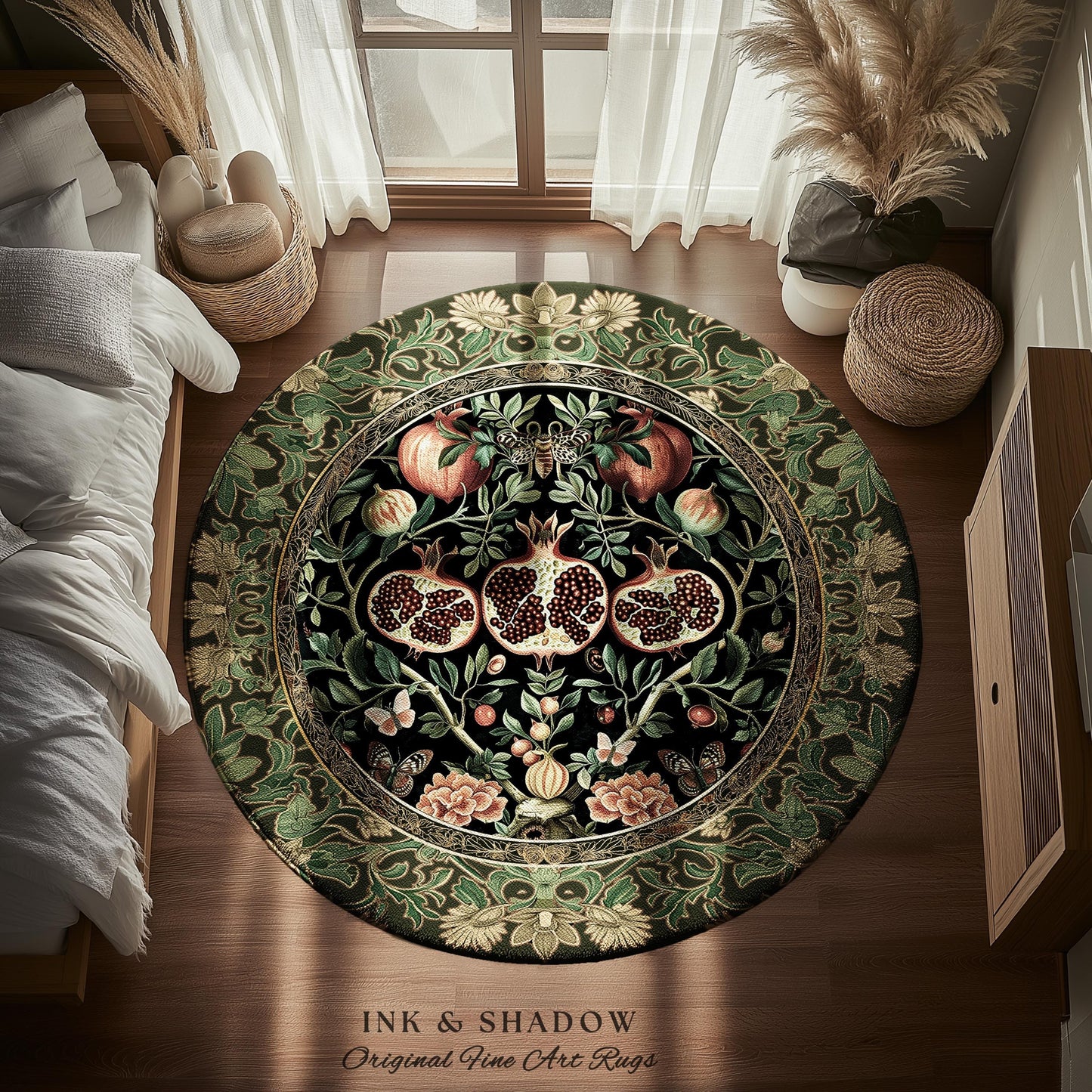 Forestcore Moody Maximalism Pomegranate Rug Earthy Whimsigoth Aesthetic, Floral Fairycore Grunge Medieval Nature Inspired Woodland Gothic