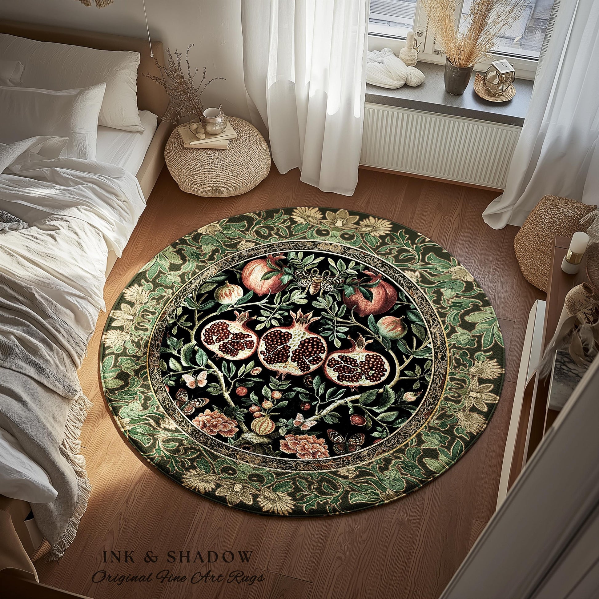 Forestcore Moody Maximalism Pomegranate Rug Earthy Whimsigoth Aesthetic, Floral Fairycore Grunge Medieval Nature Inspired Woodland Gothic