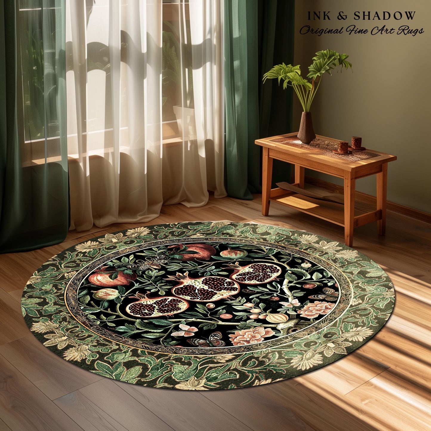 Forestcore Moody Maximalism Pomegranate Rug Earthy Whimsigoth Aesthetic, Floral Fairycore Grunge Medieval Nature Inspired Woodland Gothic