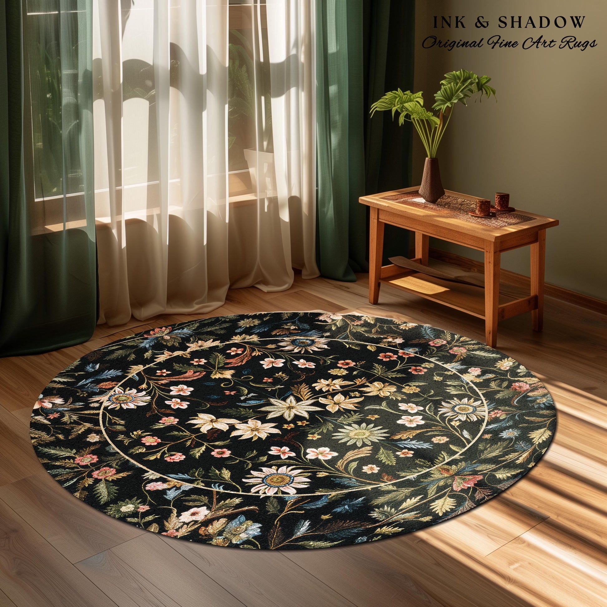 Floral Folk Art Area Rug | Scandinavian Wildflower Aesthetic Danish Pastel Home Decor Rustic Housewarming Gift Fairycore Bedroom Folklore |