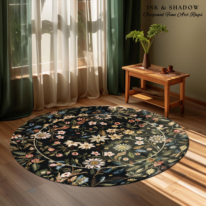 Floral Folk Art Area Rug | Scandinavian Wildflower Aesthetic Danish Pastel Home Decor Rustic Housewarming Gift Fairycore Bedroom Folklore |
