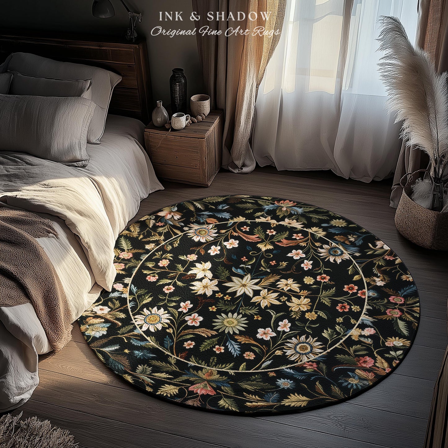 Floral Folk Art Area Rug | Scandinavian Wildflower Aesthetic Danish Pastel Home Decor Rustic Housewarming Gift Fairycore Bedroom Folklore |