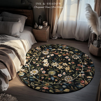 Floral Folk Art Area Rug | Scandinavian Wildflower Aesthetic Danish Pastel Home Decor Rustic Housewarming Gift Fairycore Bedroom Folklore |