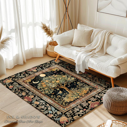 Rustic Medieval Fairycore Area Rug | Gothic Forest Home Decor Maximalist Aesthetic Housewarming Gift Parisian Living Room Accent Chateaucore