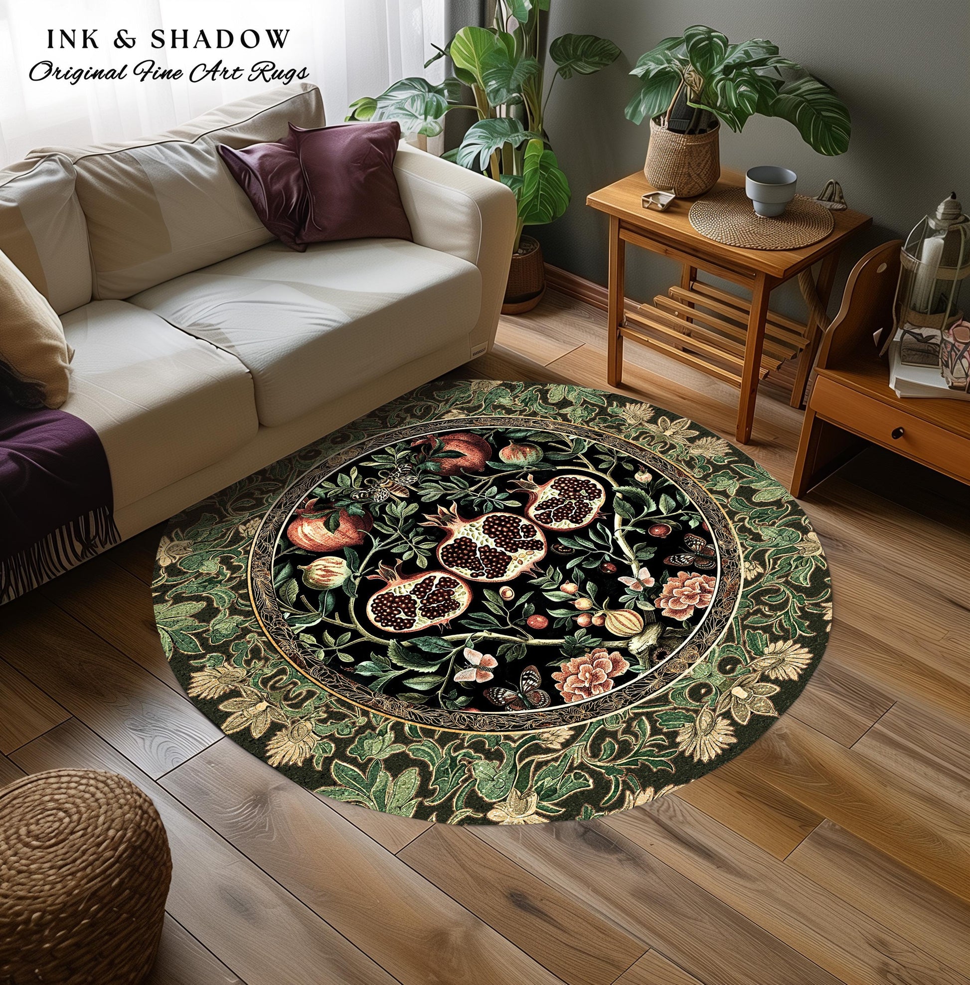 Forestcore Moody Maximalism Pomegranate Rug Earthy Whimsigoth Aesthetic, Floral Fairycore Grunge Medieval Nature Inspired Woodland Gothic