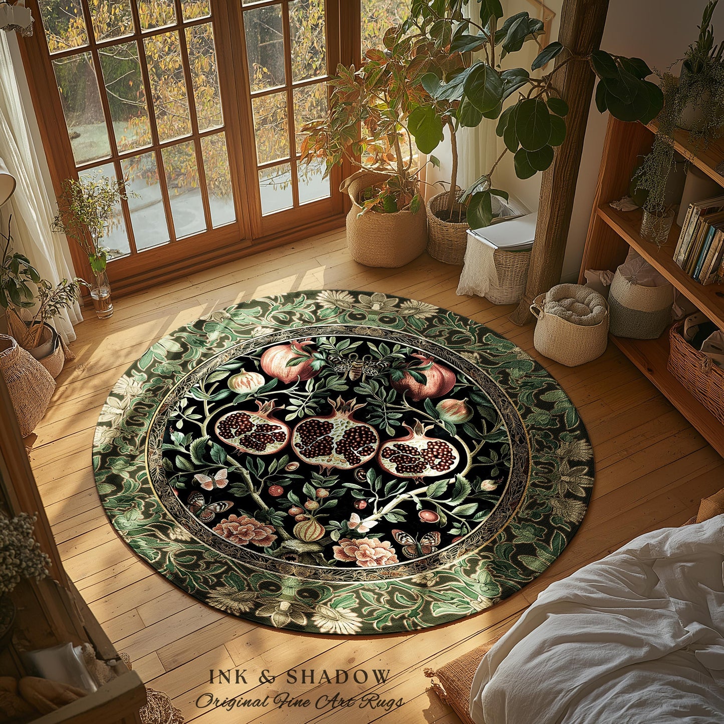 Forestcore Moody Maximalism Pomegranate Rug Earthy Whimsigoth Aesthetic, Floral Fairycore Grunge Medieval Nature Inspired Woodland Gothic
