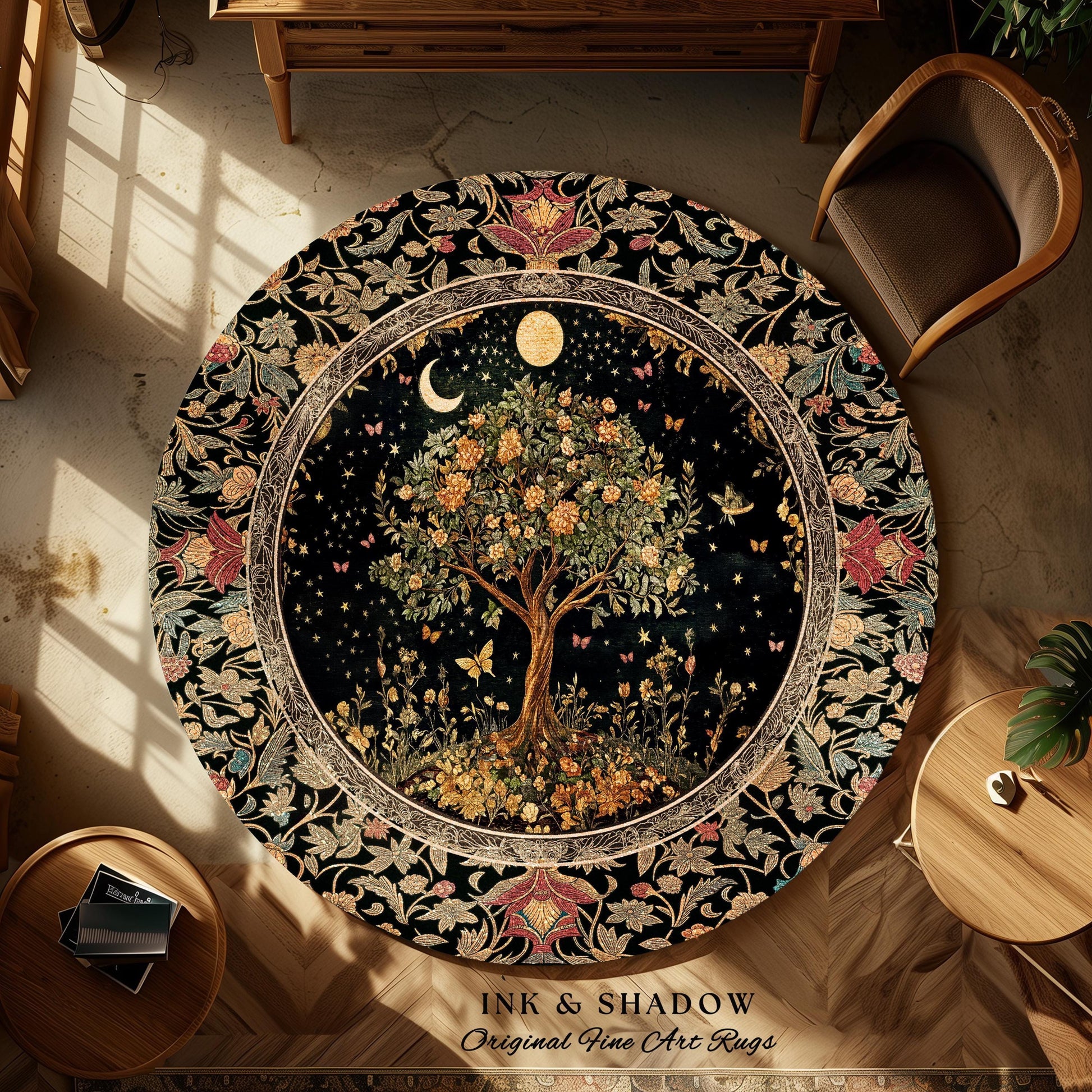 Rustic Medieval Fairycore Area Rug | Gothic Forest Home Decor Maximalist Aesthetic Housewarming Gift Parisian Living Room Accent Chateaucore