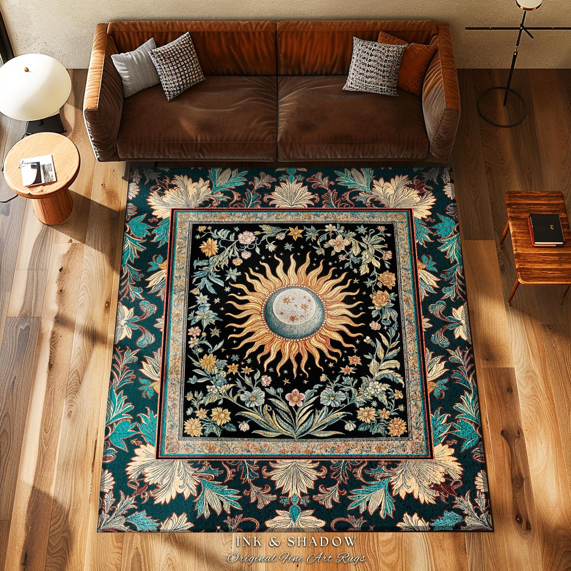 Celestial Sun Moon Rug | Gothic Tarot Astrology Bohemian Home Decor