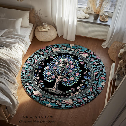 Timeless Folklore Tree Accent Rug | Gothic Floral Medieval Ornate Nature Motif Romantic Garden Aesthetic Tapestry Decor Maximalist Home |