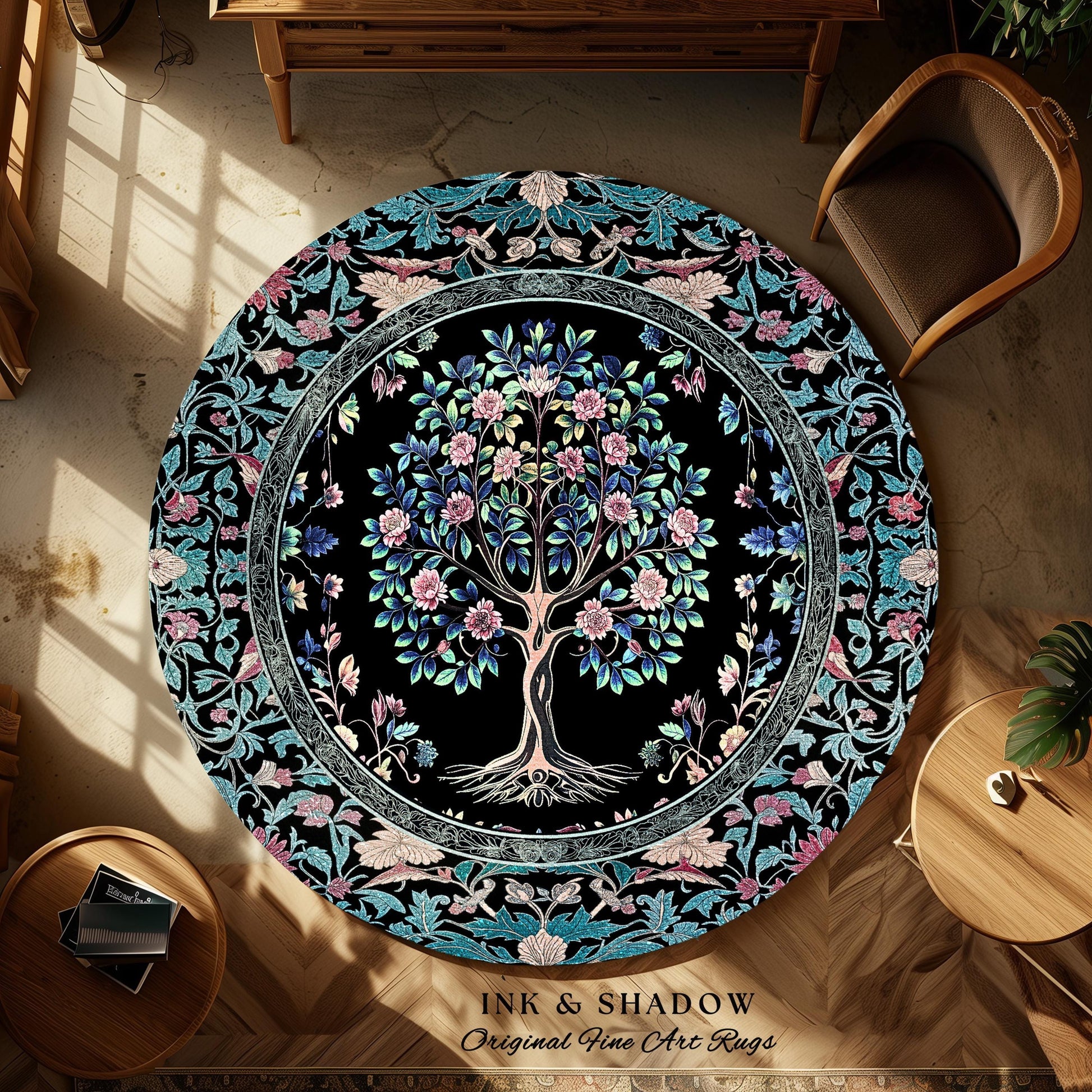 Timeless Folklore Tree Accent Rug | Gothic Floral Medieval Ornate Nature Motif Romantic Garden Aesthetic Tapestry Decor Maximalist Home |