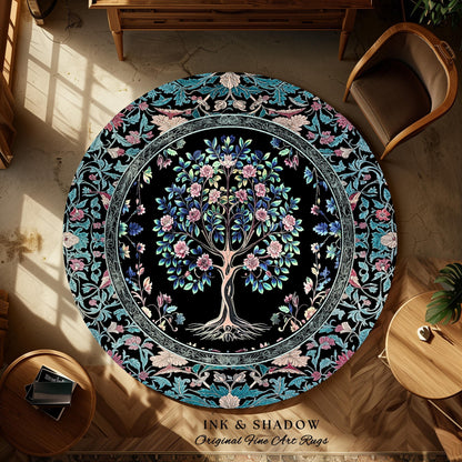 Timeless Folklore Tree Accent Rug | Gothic Floral Medieval Ornate Nature Motif Romantic Garden Aesthetic Tapestry Decor Maximalist Home |