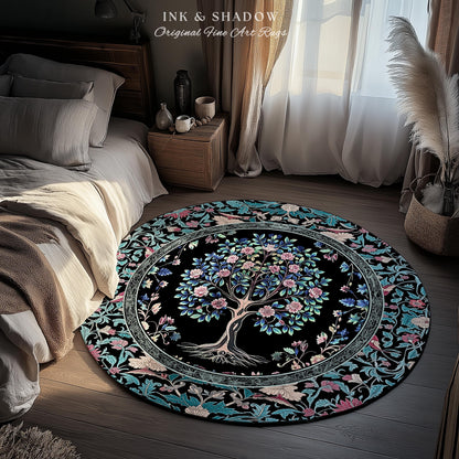 Timeless Folklore Tree Accent Rug | Gothic Floral Medieval Ornate Nature Motif Romantic Garden Aesthetic Tapestry Decor Maximalist Home |