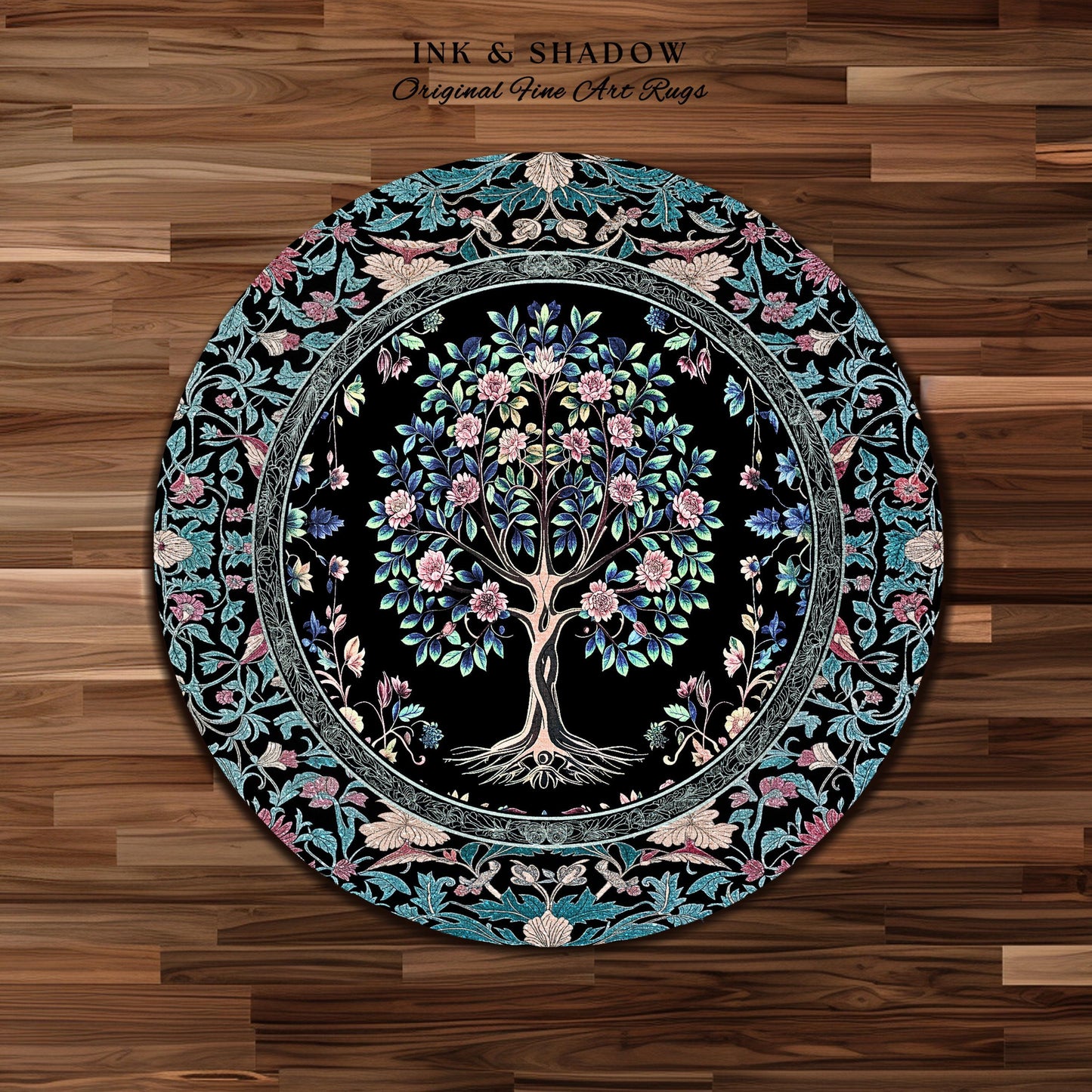 Timeless Folklore Tree Accent Rug | Gothic Floral Medieval Ornate Nature Motif Romantic Garden Aesthetic Tapestry Decor Maximalist Home |