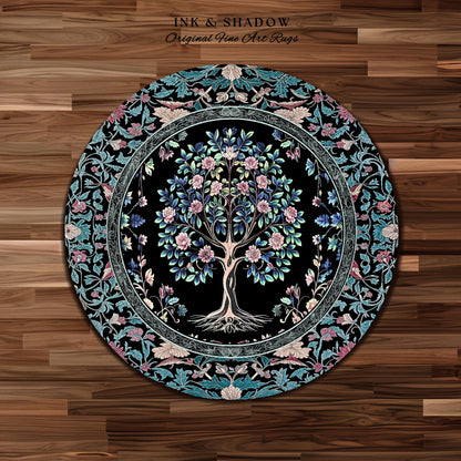 Timeless Folklore Tree Accent Rug | Gothic Floral Medieval Ornate Nature Motif Romantic Garden Aesthetic Tapestry Decor Maximalist Home |